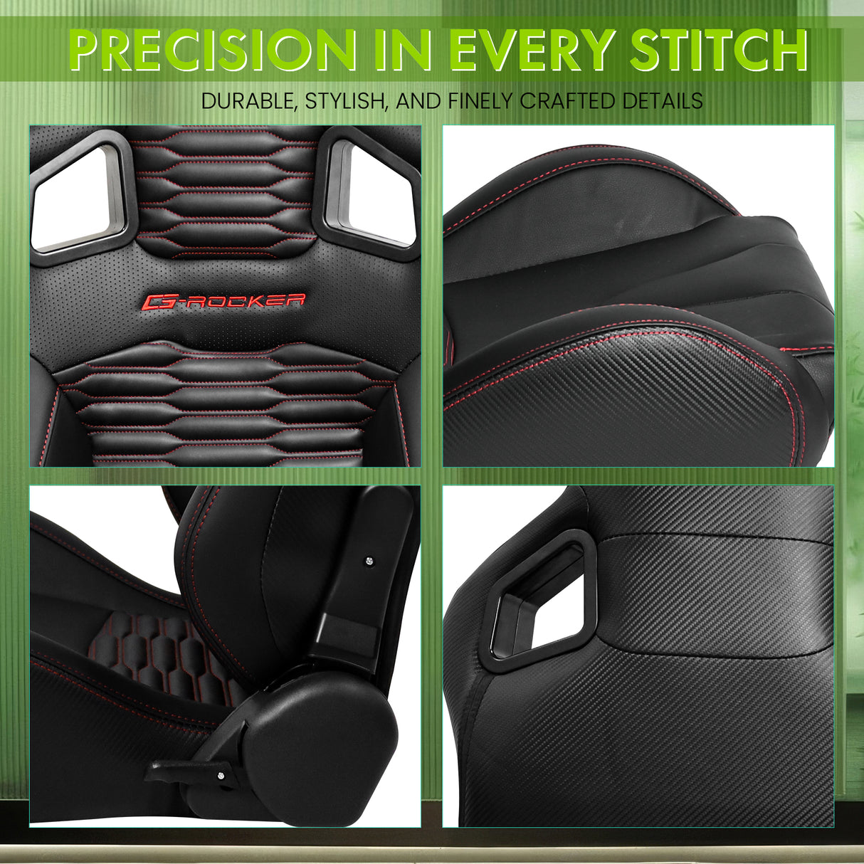 Universal X2 Reclinable Honeycomb Racing Seat + Dual Slider PU Leather