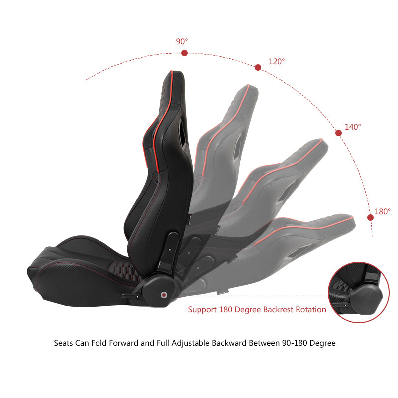 Universal X2 Reclinable Honeycomb Racing Seat + Dual Slider PU Leather
