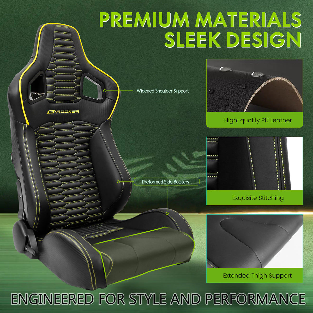 Universal X2 Reclinable Honeycomb Racing Seat + Dual Slider PU Leather