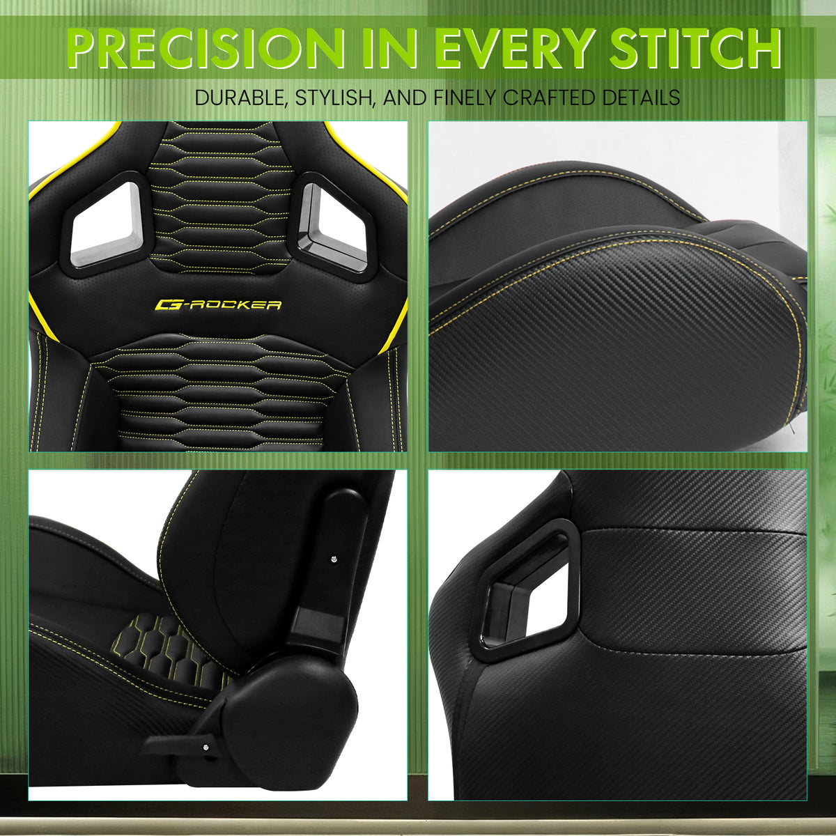 Universal X2 Reclinable Honeycomb Racing Seat + Dual Slider PU Leather
