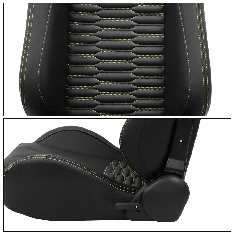 Universal X2 Reclinable Honeycomb Racing Seat + Dual Slider PU Leather