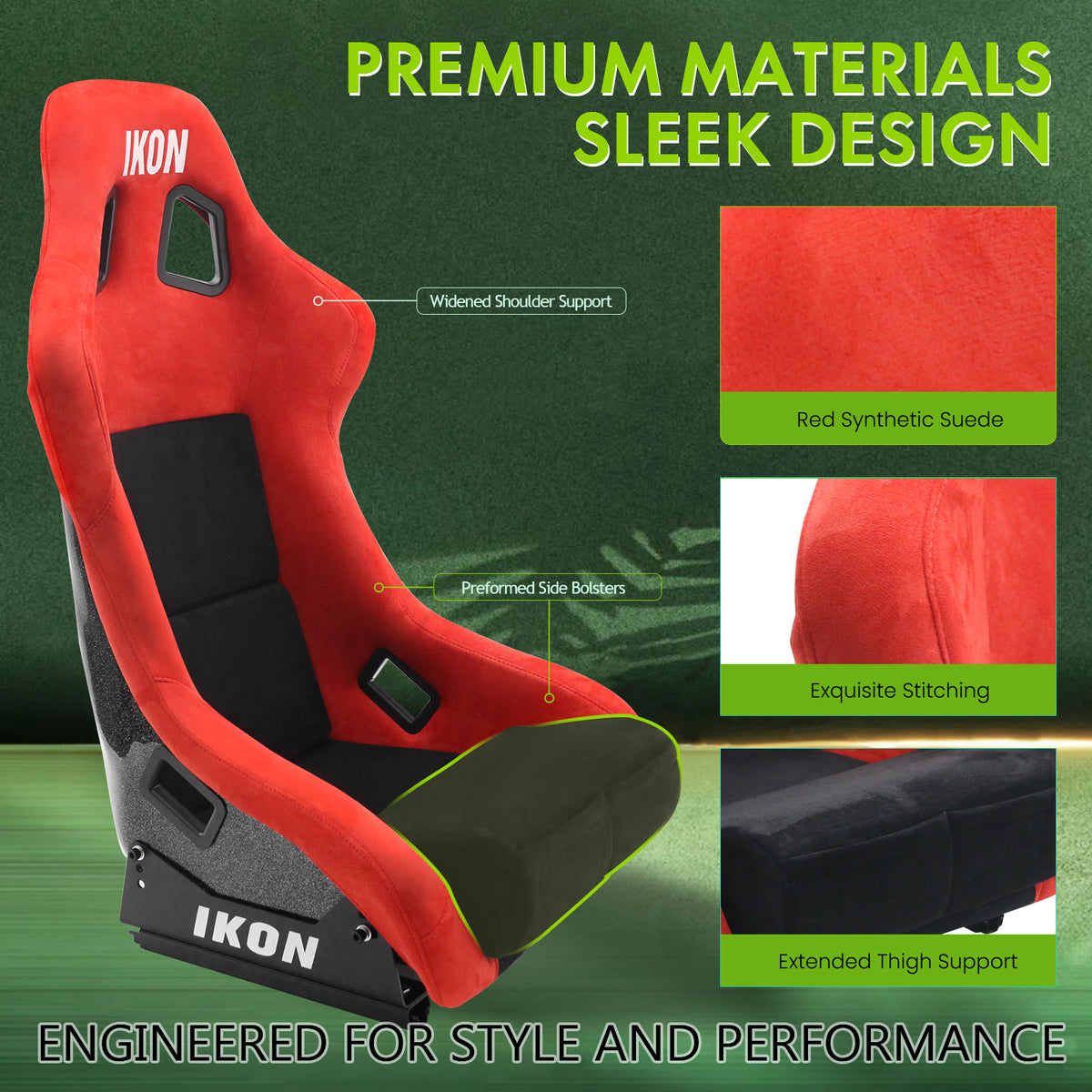 Universal Racing Bucket Seats Slider Suede Left+ Right Black Red