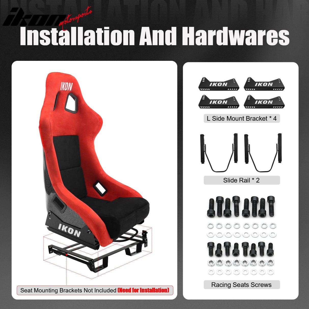 Universal Racing Bucket Seats Slider Suede Left+ Right Black Red