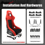 Universal Racing Bucket Seats Slider Suede Left+ Right Black Red