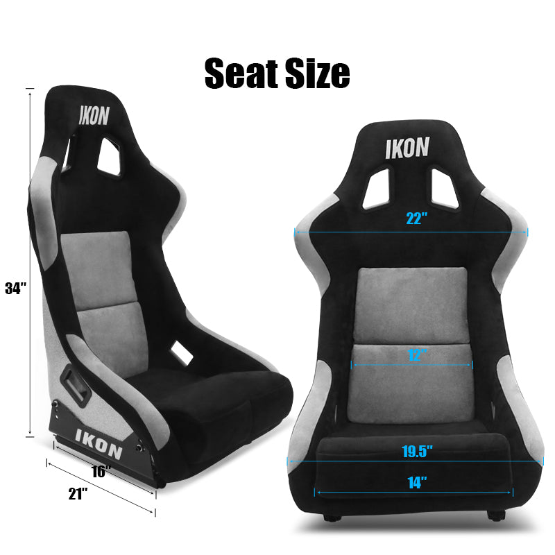 Universal Racing Bucket Seats Slider Suede Left+ Right Silver Black