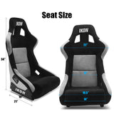 Universal Racing Bucket Seats Slider Suede Left+ Right Silver Black