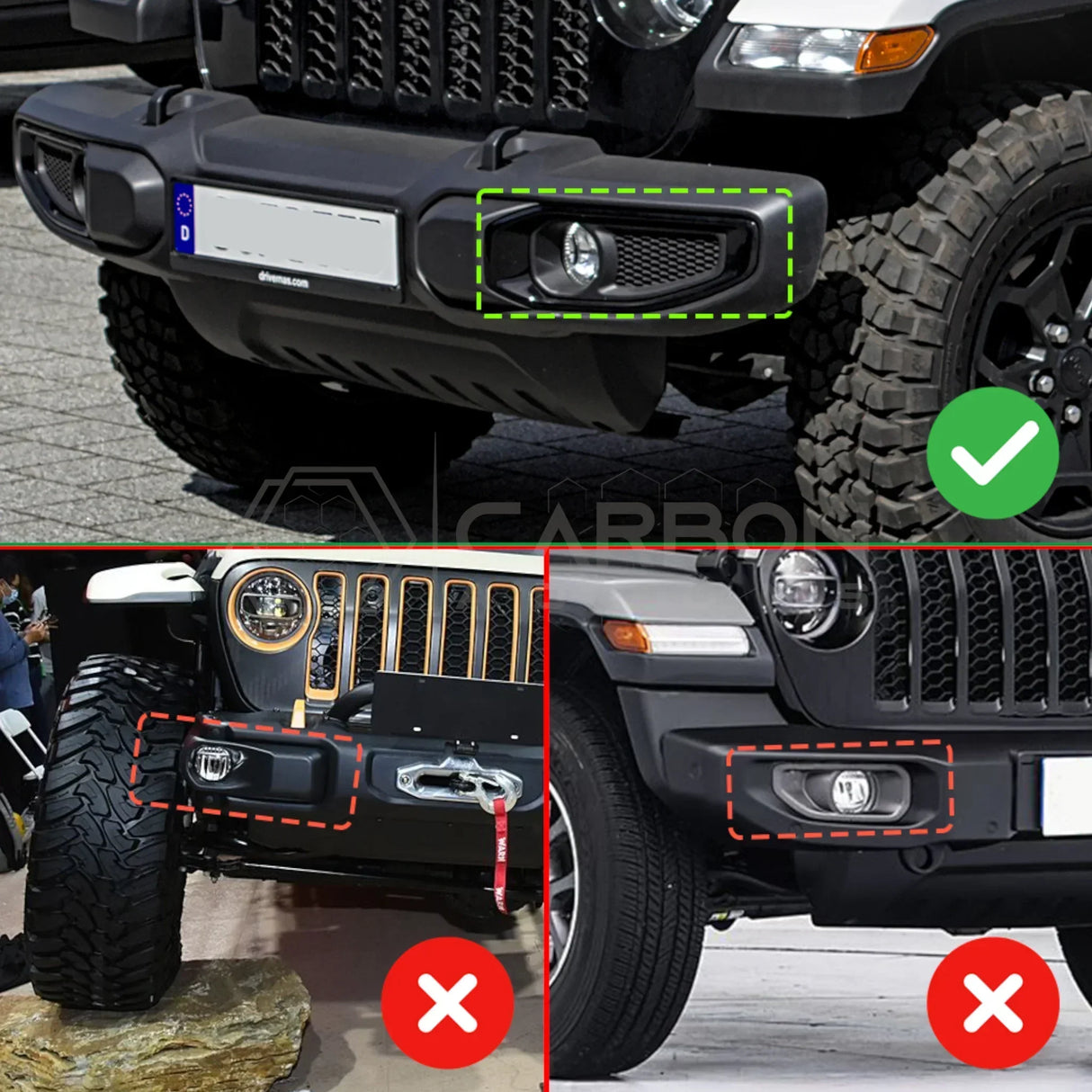 2018+ Jeep Wrangler JL & 2020+ Gladiator JT Real Carbon Fiber Fog Light Trim Covers (2pcs)