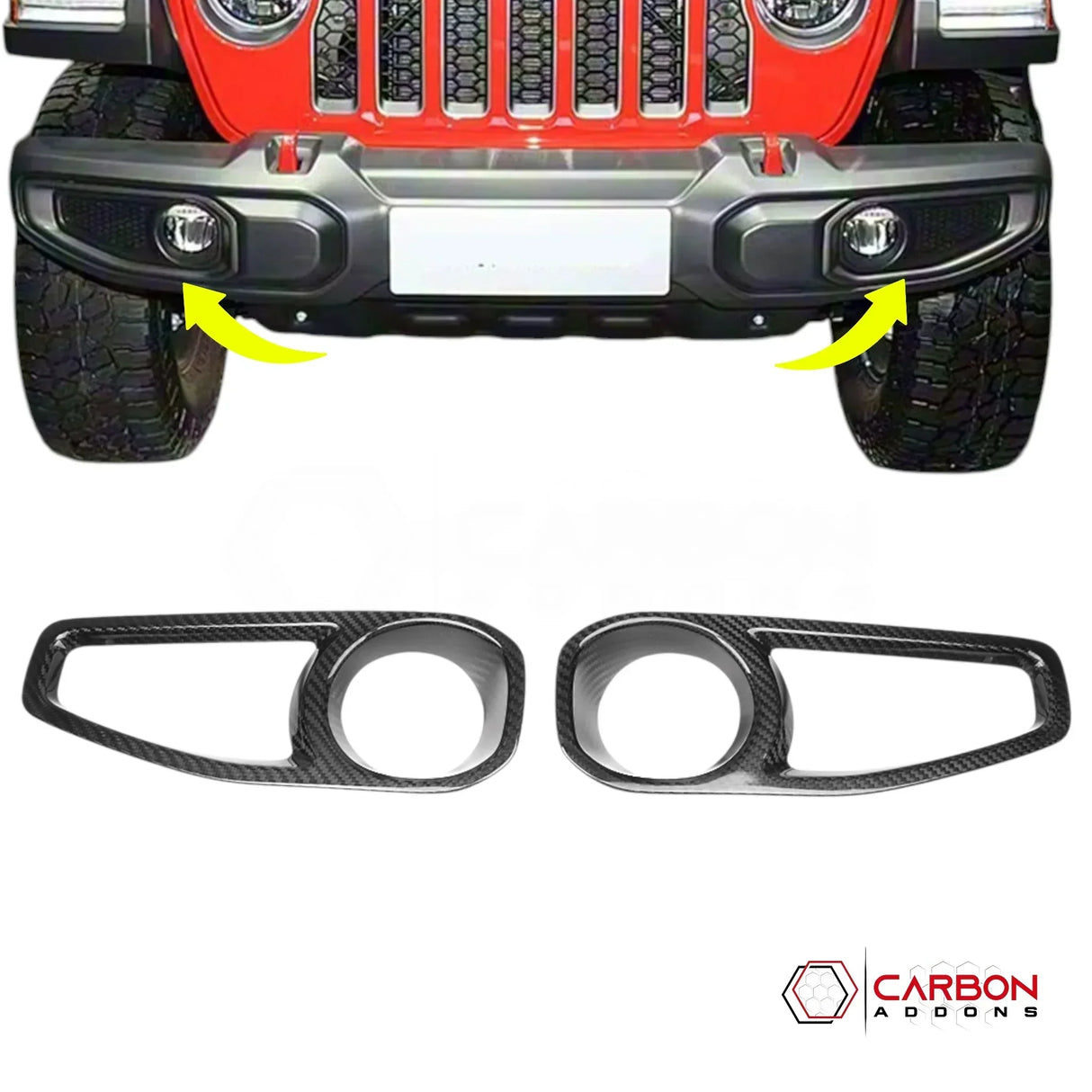 2018+ Jeep Wrangler JL & 2020+ Gladiator JT Real Carbon Fiber Fog Light Trim Covers (2pcs)
