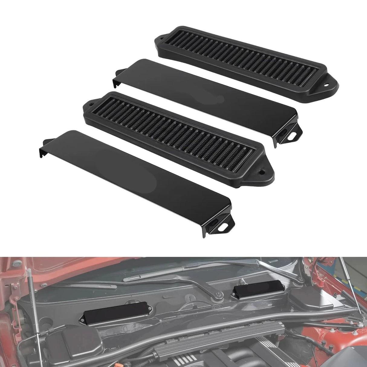 Stainless Cabin Air Cowl Filter & Weather Guard Kit – BMW E8X / E9X / X1 E84 (Engine Bay Vent Protection)