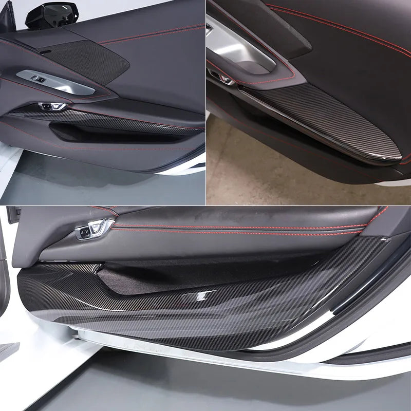 Corvette C8 Interior Door Anti-Kick Panel Covers (2020–2023) – Carbon Fiber/Red