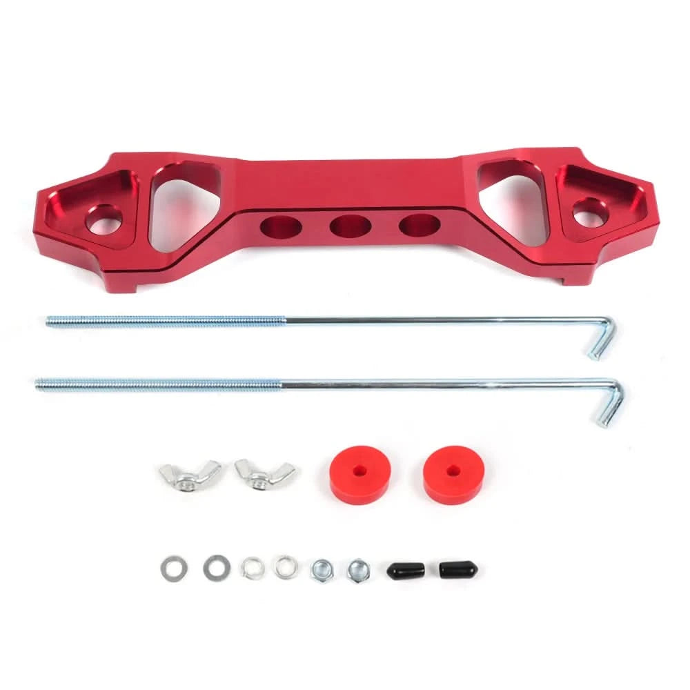 Billet Aluminum Battery Tie Down Bracket – 140mm / 190mm Performance Battery Hold-Down Mount (Red / Black / Blue)