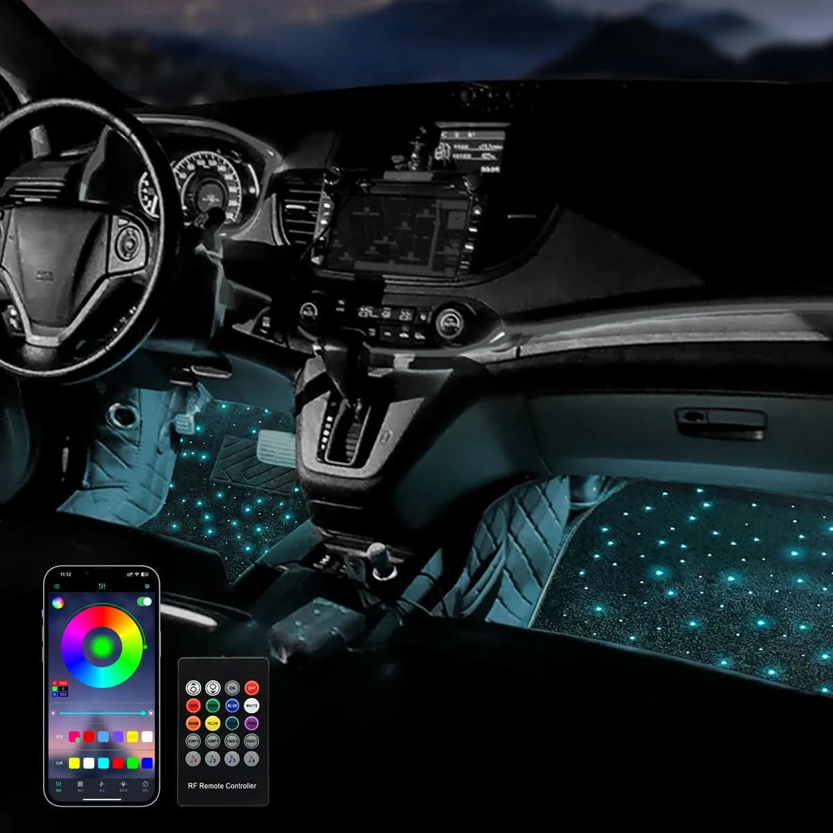 Universal RGB LED Starlight Floor Mats – App-Controlled Ambient Interior Lighting (Set)