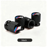 BMW Anodized Aluminum Tire Valve Stem Caps 4-Piece Set with Rubber O-Ring Seals (Universal Fit / E34 / E36 / E39 / E46 / E60 / E70 / E90 / F10 / F20 / F30 / X1 / X5 / X6 / M3 / M5 / M6)