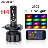 RGB LED Headlight Bulb Kit with App Control – Multi-Fit H1 H4 H7 H11 9005 9006 D2S D3S (Pair)