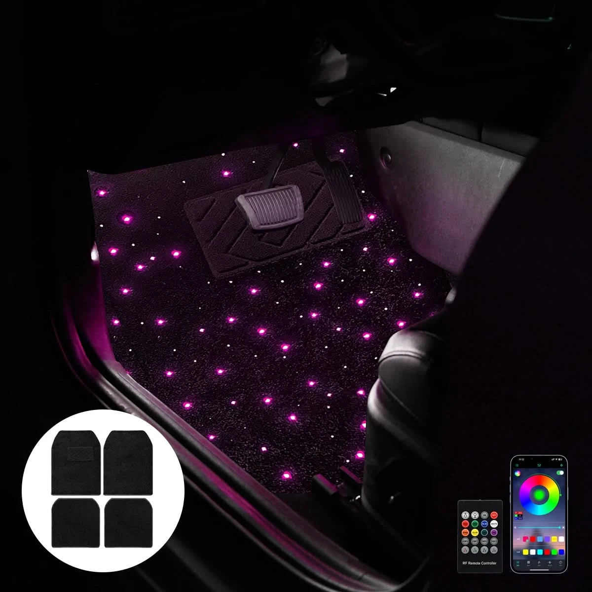 Universal RGB LED Starlight Floor Mats – App-Controlled Ambient Interior Lighting (Set)