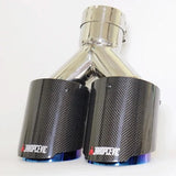 Universal Dual Exit Carbon Fiber Exhaust Tip – Blue Stainless Steel Y-Pipe Performance Muffler (Single Piece)