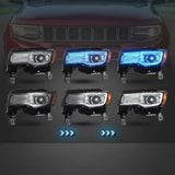 LED Headlight Assembly for Jeep Grand Cherokee WK2 (2014–2021) – Chrome Housing, Dynamic Turn Signals & Start-Up Animation
