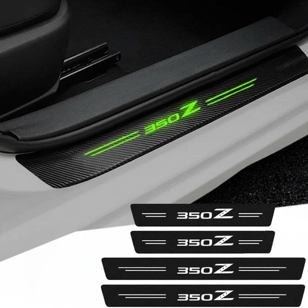 Luminous Carbon Fiber Door Sill Protectors for Nissan 350Z – Anti-Kick Threshold Scuff Plate Stickers