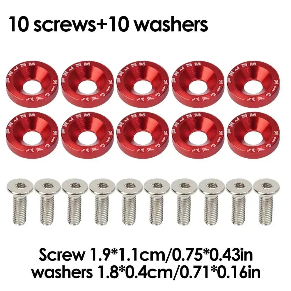 Universal M6 Aluminum Fender Washer & Bolt Kit – Concave Fasteners (20-Piece or 40-Piece Set)