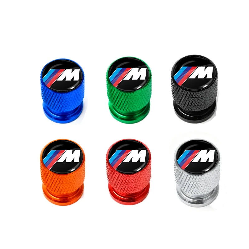 BMW Anodized Aluminum Tire Valve Stem Caps 4-Piece Set with Rubber O-Ring Seals (Universal Fit / E34 / E36 / E39 / E46 / E60 / E70 / E90 / F10 / F20 / F30 / X1 / X5 / X6 / M3 / M5 / M6)