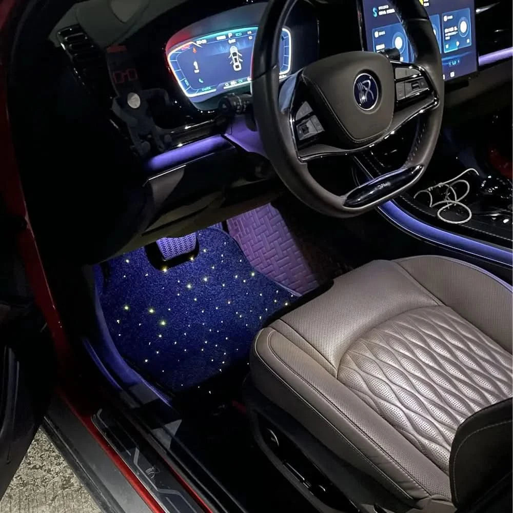 RGB Fiber Optic Star Light Car Floor Mats – Waterproof LED Set w/ App & Remote Control