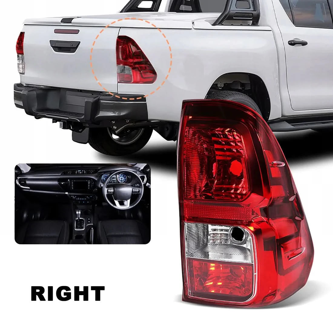 Toyota Hilux Revo 2016–2018 Rear Tail Light Assembly (Left or Right) – Harness Included, Uses OEM Bulbs