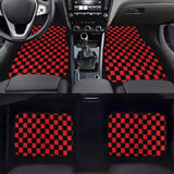 Universal Racing Checkered Plush Floor Mats – All-Weather Non-Slip Interior Carpet Set (4-Piece)