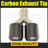 Universal Dual Exit Carbon Fiber Exhaust Tip – Blue Stainless Steel Y-Pipe Performance Muffler (Single Piece)