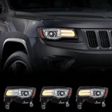 LED Headlight Assembly for Jeep Grand Cherokee WK2 (2014–2021) – Chrome Housing, Dynamic Turn Signals & Start-Up Animation