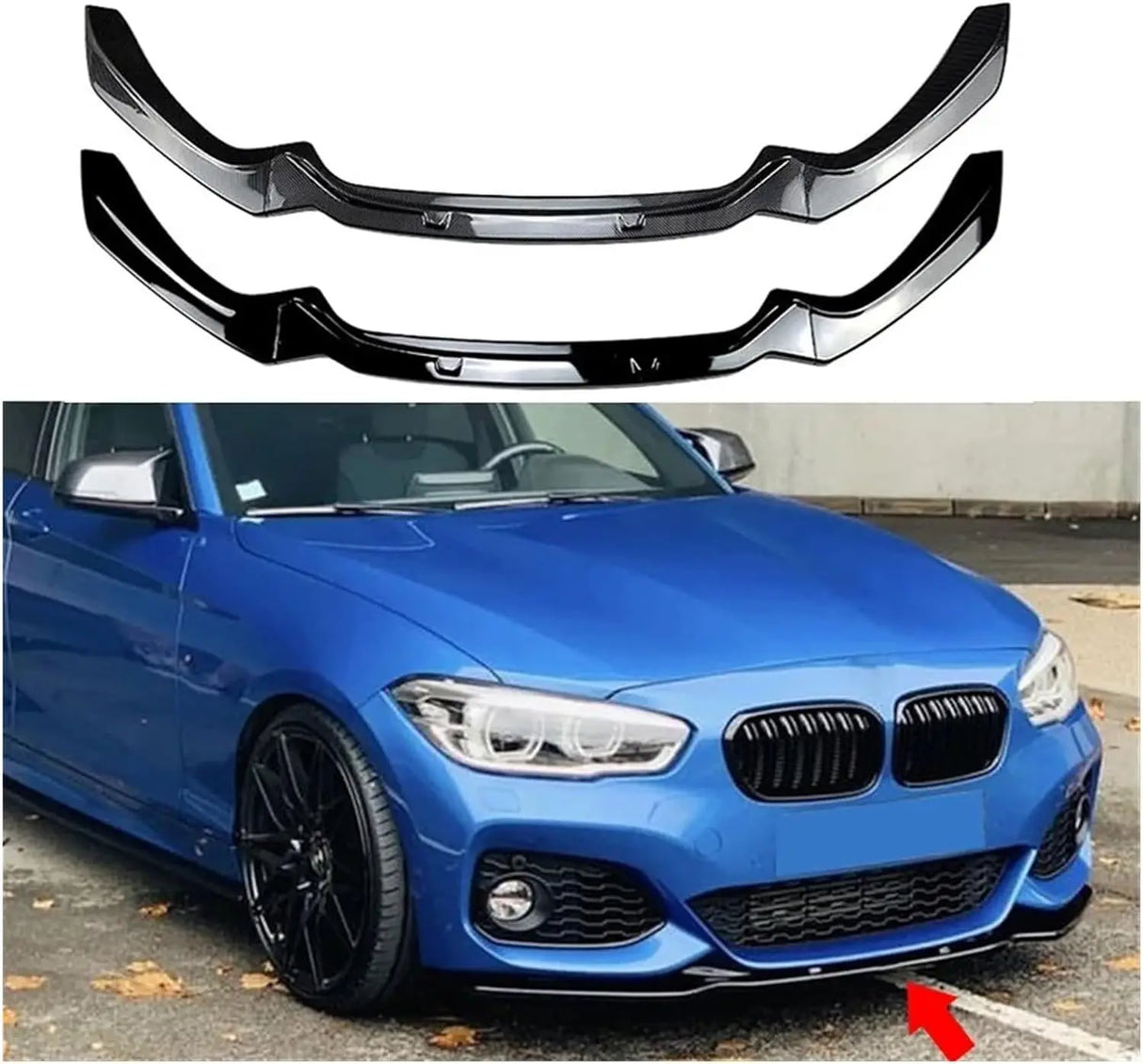 Front Bumper Splitter Lip Kit for BMW 1-Series F20 F21 (2015–2019) – Gloss Black / Carbon Style M-Sport Diffuser Body Kit