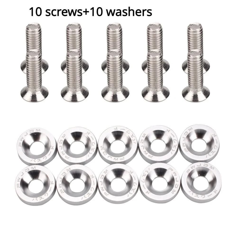 Universal Aluminum Fender Washer & Bolt Kit – M6 Concave Fasteners (20-Piece Set)