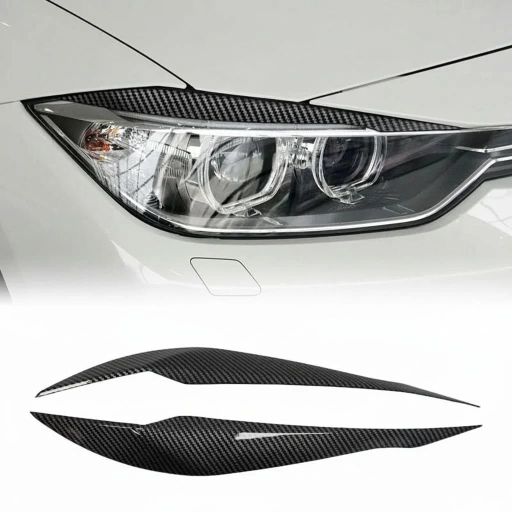 Headlight Eyebrow Covers for BMW 3 Series F30 F31 2012–2019 – Gloss Black / Carbon Look Eyelid Trim Pair