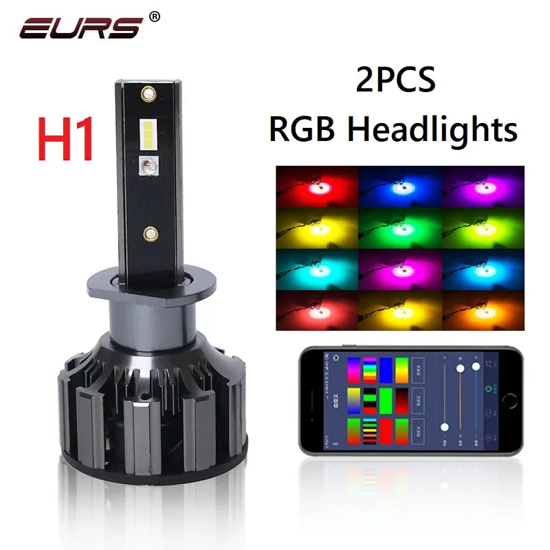 RGB LED Headlight Bulb Kit with App Control – Multi-Fit H1 H4 H7 H11 9005 9006 D2S D3S (Pair)
