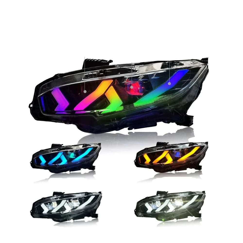 RGB Projector LED Headlights with DIY DRL – Fits Honda Civic 2016–2021 (Pair)