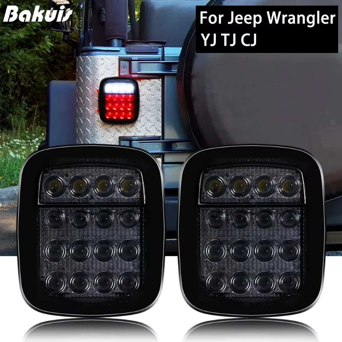 LED Tail Lights for Jeep Wrangler CJ / YJ / TJ – Smoked or Red Lens (2-Piece Set)