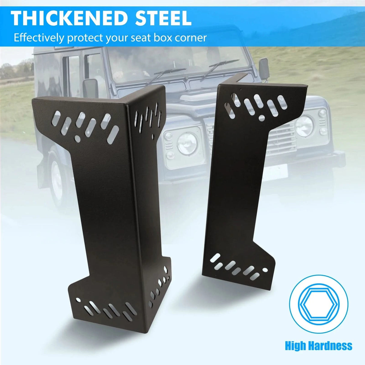 Steel Seat Box Corner Carpet Protectors (Pair) – Defender 1987+ | Interior Scuff & Impact Guards