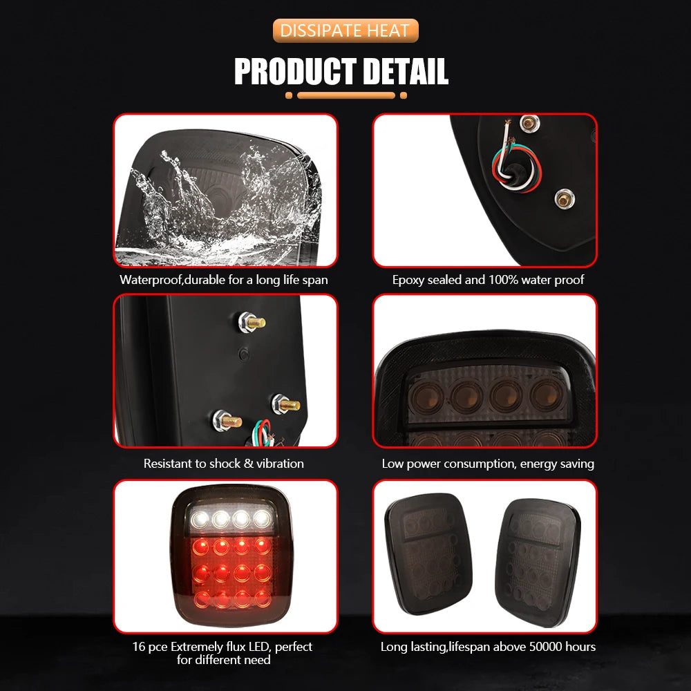 LED Tail Lights for Jeep Wrangler CJ / YJ / TJ – Smoked or Red Lens (2-Piece Set)
