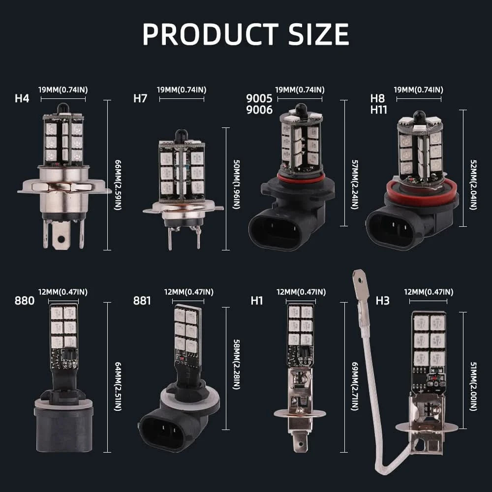 RGB LED Fog Light Bulbs – Multi-Color 5050 Chip Upgrade (H11 / H8 / H9 / H7 / 9005 / 9006 & More)