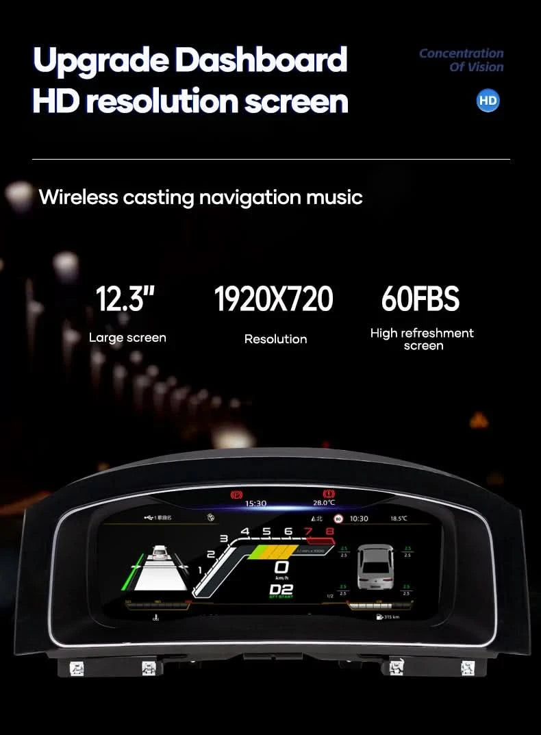 VW Golf MK7 Digital Instrument Cluster – 12.3” HD Virtual Dashboard Upgrade (2013–2020)