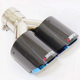 Universal Dual Exit Carbon Fiber Exhaust Tip – Blue Stainless Steel Y-Pipe Performance Muffler (Single Piece)