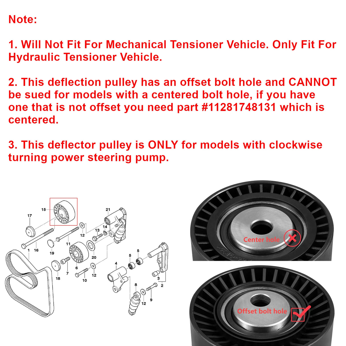BMW 3 Series E36 E46 / 5 Series E39 / X5 E53 / Z3 Z4 Drive Belt Tensioner Idler Pulley 11287841228 1992 - 2006