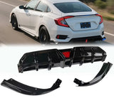 Honda Civic Rear Bumper Diffuser & Splitter Kit with LED Accent – Gloss Black (2016–2022 Sedan)