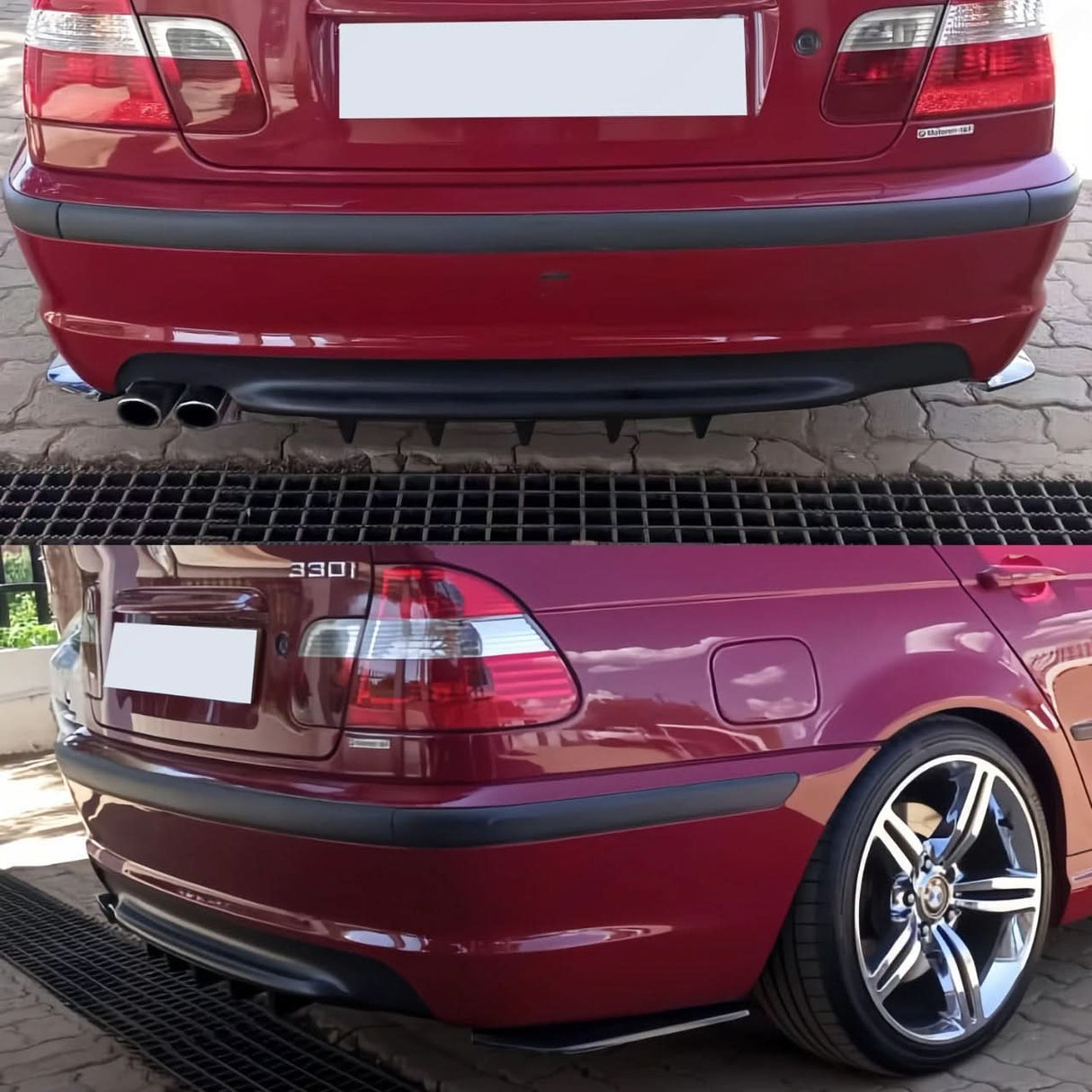 BMW E46 M-Sport Rear Bumper Diffuser & Side Splitter Set – Gloss Black ABS (1999–2005)