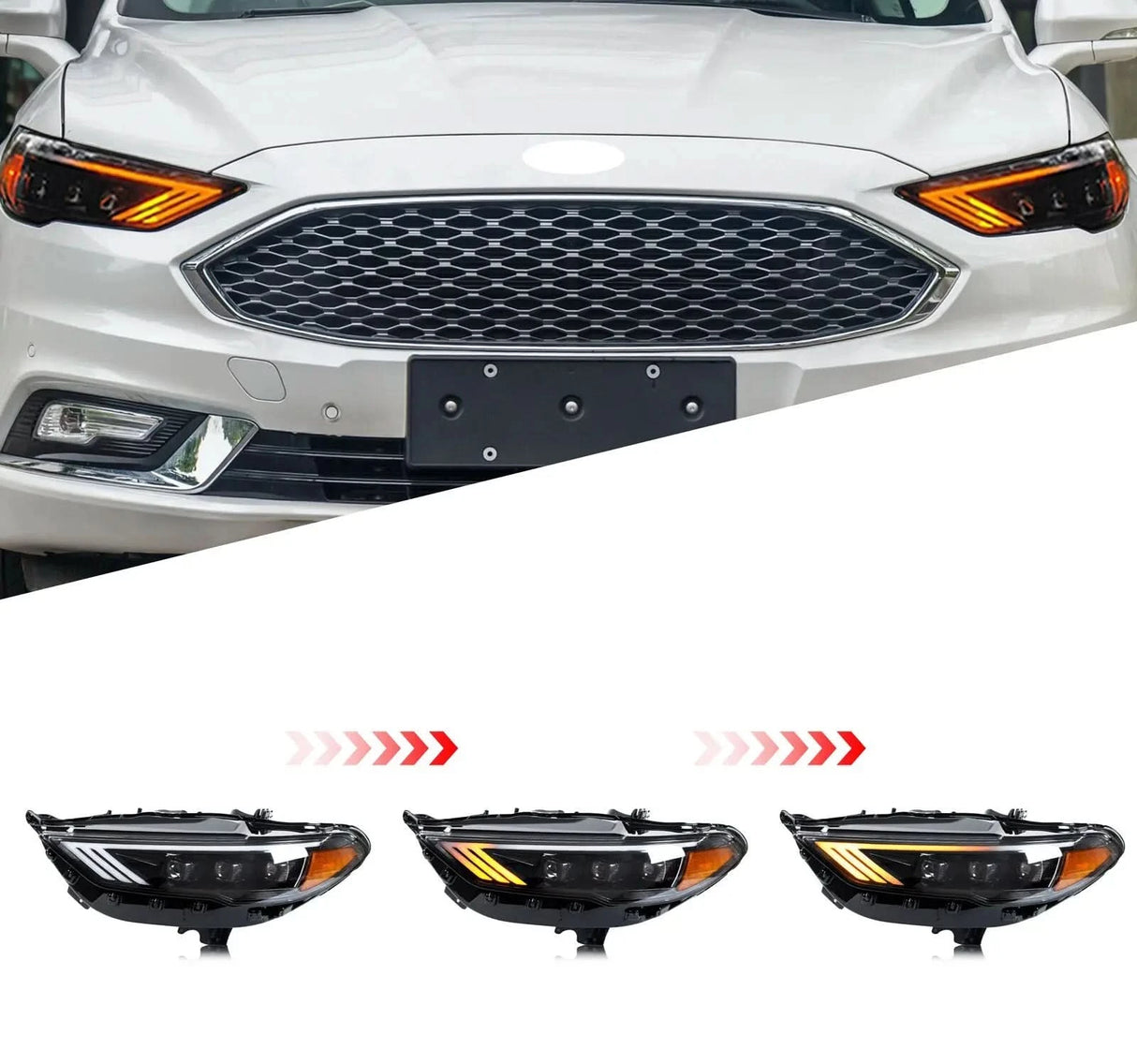 LED Projector Headlights for Ford Fusion / Mondeo 2017–2024 – Triple Beam with Start-Up Animation & Sequential Turn Signals