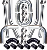 Universal 2.5" Aluminium Turbo Intercooler Piping Kit with Silicone Couplers, U-Pipe & Stainless Steel T-Bolt Clamps