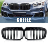 BMW X1 F48/F49 M-Style Front Kidney Grilles – Gloss Black Double-Line Upgrade (2016–2020)