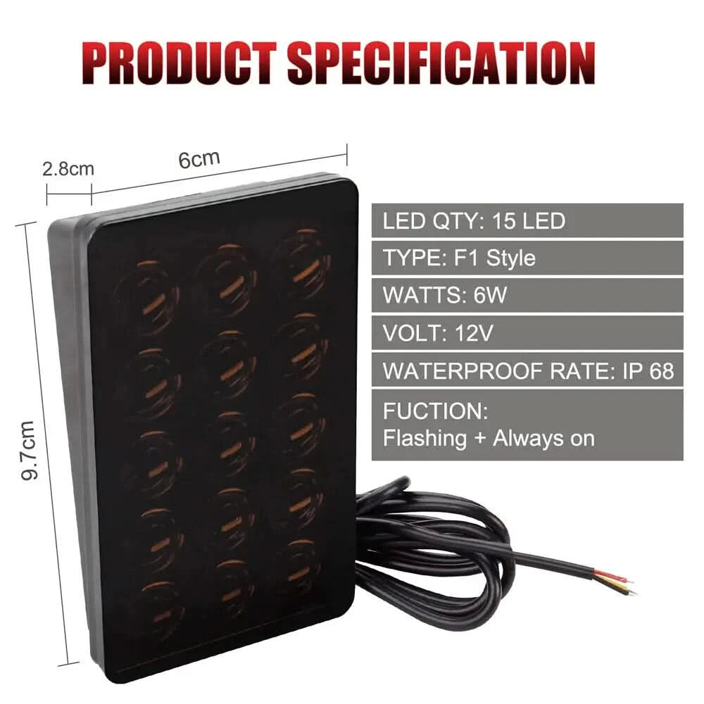 F1-Style LED Rear Brake Light – 12V Strobe & Running Light Warning Lamp (Universal Fit)