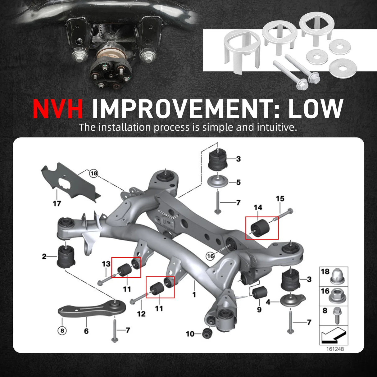 BMW E81 / E82 / E87 / E88 1 Series & E90 / E91 / E92 / E93 3 Series Billet Aluminium Rear Differential Mount Insert Kit 2005 - 2013 (Excludes 1M / M3)