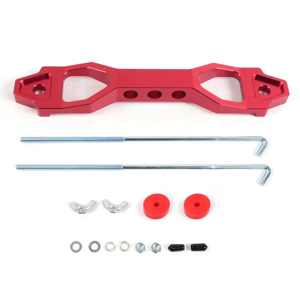 Billet Aluminum Battery Tie Down Bracket – 140mm / 190mm Performance Battery Hold-Down Mount (Red / Black / Blue)