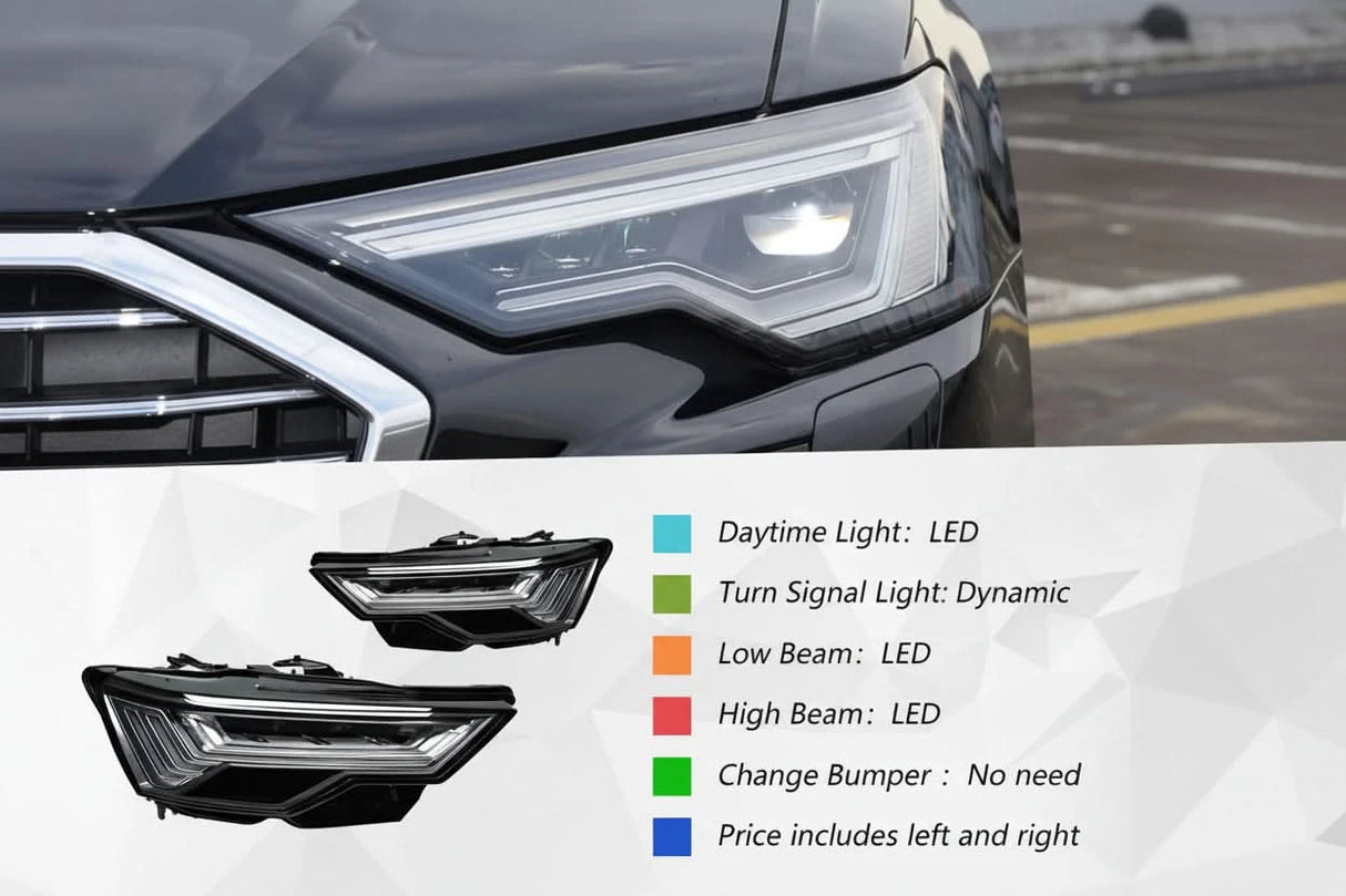 LED Headlights for Audi A6 (2019–2023) – A6 C8 Style with DRL & Dynamic Turn Signals